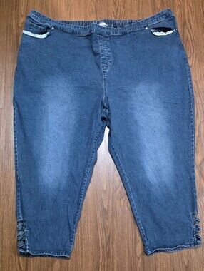 Catherine's Everyday Fit Blue Denim Capri/CroppedJeans Elastic Waist Size 5X